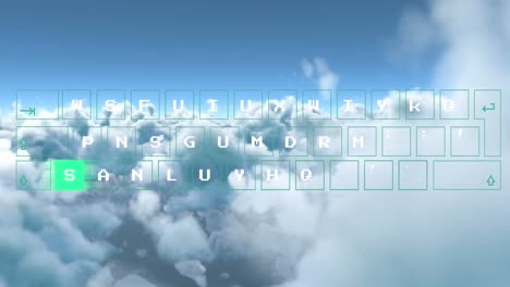 Animation-Der-Datenverarbeitung-Auf-Der-Computertastatur-über-Wolken
