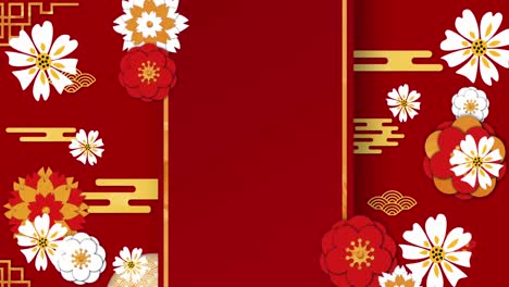 Animation-of-chinese-traditional-decorations-with-copy-space-on-red-background