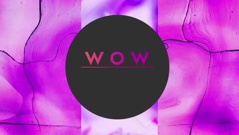 Animation-of-wow-text-over-shapes-on-purple-background