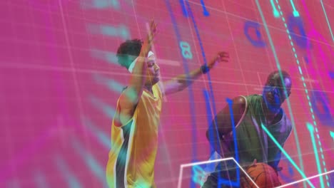 Animation-Von-Statistiken-Und-Datenverarbeitung-über-Verschiedene-Basketballspieler