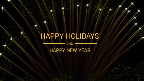 Animation-of-happy-holidays-and-happy-new-year-text-over-fireworks-on-black-background