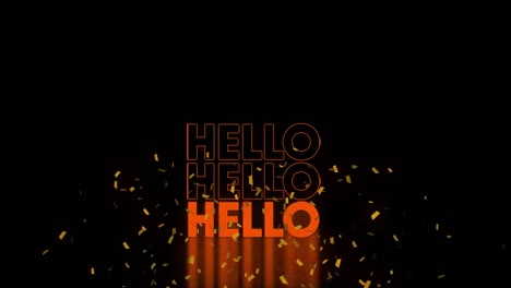 Animation-Von-Hallo-Text-über-Leuchtend-Orangefarbenen-Formen-Auf-Schwarzem-Hintergrund