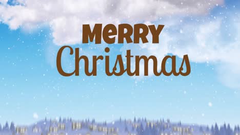 Animation-of-merry-christmas-text-over-sky-with-clouds-and-winter-landscape