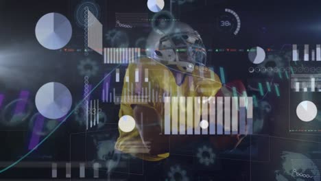 Animation-Der-Datenverarbeitung-über-Einem-Afroamerikanischen-Männlichen-American-Football-Spieler