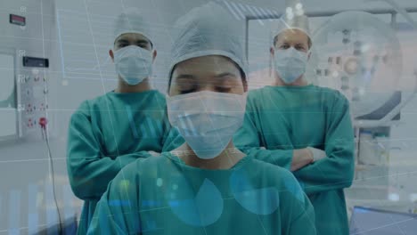 Animation-of-network-of-connections-moving-over-surgeons-in-face-masks