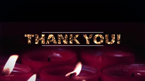 Animation-of-thank-you-text-over-candles-on-black-background