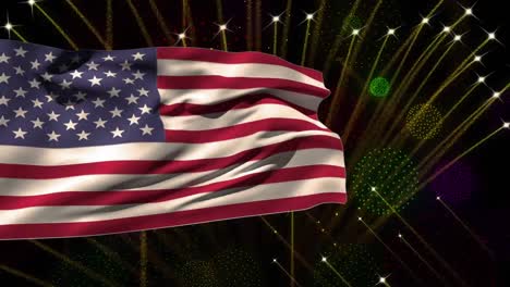 Animation-Der-Flagge-Der-USA-über-Feuerwerk-Auf-Schwarzem-Hintergrund