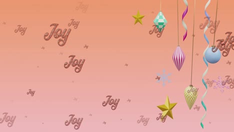 Animation-of-joy-text-over-decorations-on-orange-background