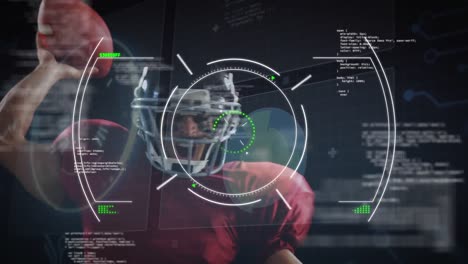 Animation-of-data-processing-with-scope-scanning-over-caucasian-male-american-football-player