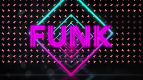 Animation-of-funk-text-and-shapes-on-black-background