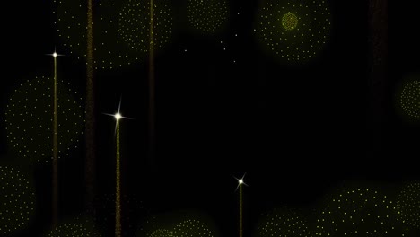Animation-of-new-year's-eve-fireworks-exploding-on-black-background