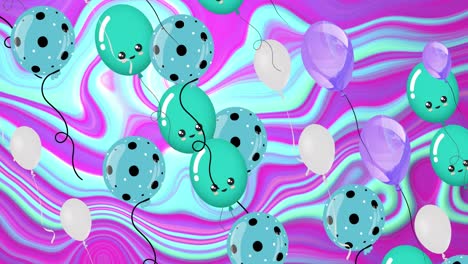 Animation-Von-Ballonsymbolen-Auf-Buntem,-Flüssigem-Hintergrund