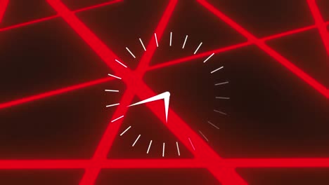 Animation-of-shapes-moving-and-clock-over-black-background