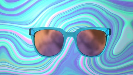 Animation-of-glasses-over-moving-colourful-liquid-background