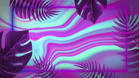 Animation-Von-Blättern-Und-Bewegtem,-Buntem,-Flüssigem-Hintergrund