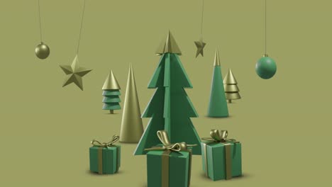 Animation-of-christmas-decorations-on-yellow-background