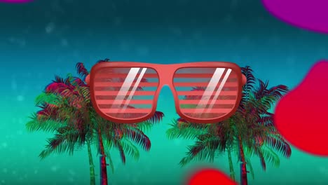 Animation-of-shapes-moving-and-glasses-over-palm-trees