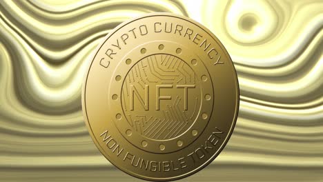 Animation-of-coin-with-nft-text-over-moving-golden-background