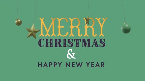 Animation-of-merry-christmas-and-happy-new-year-text-over-decorations-on-green-background