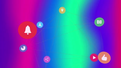 Animation-of-media-icons-over-blue-and-pink-shapes-moving