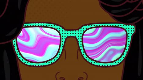 Animation-of-woman-with-glasses-icon-over-moving-pink-background