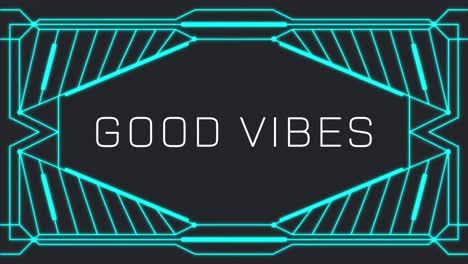 Animation-of-good-vibes-text-and-shapes-on-black-background