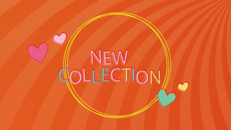 Animation-of-new-collection-text-and-hearts-on-red-background