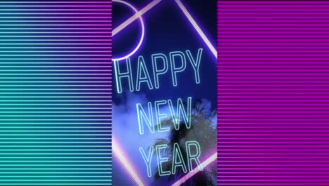 Animation-of-neon-happy-new-year-text-and-neon-background