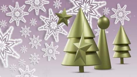 Animation-Von-Weihnachtsbäumen-Und-Dekorationen-Auf-Violettem-Hintergrund