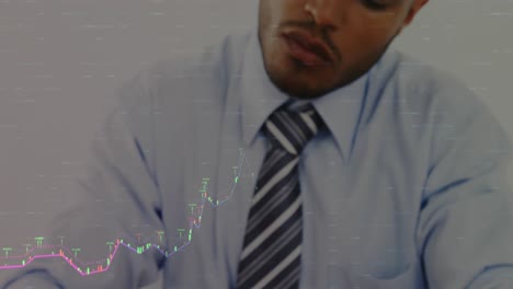 Animation-of-financial-data-processing-over-biracial-businessman