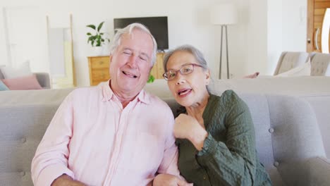 Portrait-of-happy-diverse-senior-couple-talking-and-having-video-call