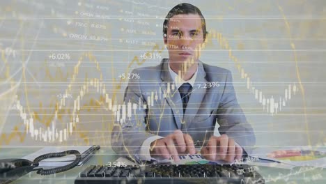 Animation-of-financial-data-processing-over-caucasian-businessman-using-computer