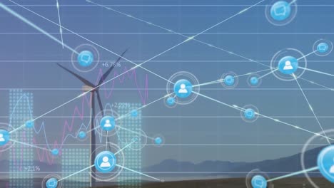 Animation-Des-Netzwerks-Von-Verbindungen-Und-Datenverarbeitung-über-Einer-Windkraftanlage