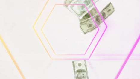 Animation-of-banknotes-over-shapes-moving