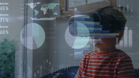 Animation-of-financial-data-processing-over-caucasian-boy-using-vr-headset