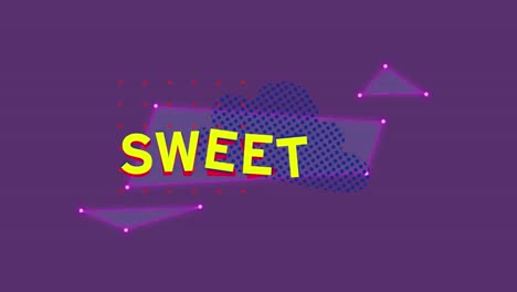 Animation-of-sweet-text-over-shapes-on-purple-background
