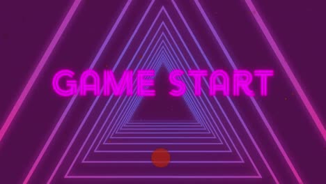 Animation-of-game-start-text-over-shapes-on-purple-background