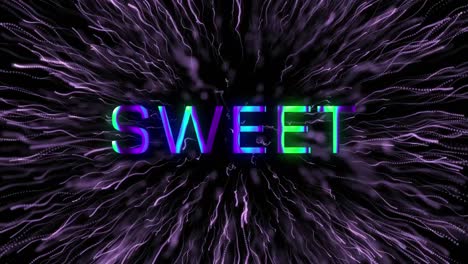 Animation-of-sweet-text-over-fireworks-on-black-background