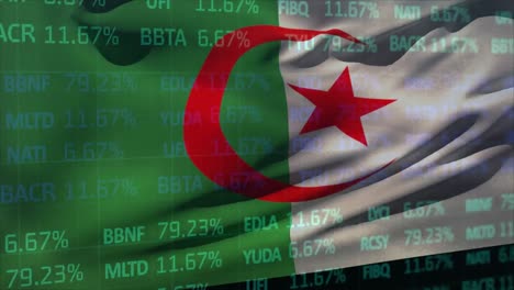 Animation-Der-Statistik--Und-Finanzdatenverarbeitung-über-Der-Flagge-Algeriens