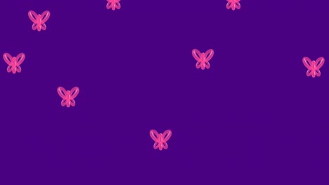 Animation-Von-Rosa-Schmetterlingen,-Die-über-Lila-Hintergrund-Fliegen