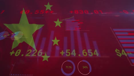 Animación-Del-Procesamiento-De-Datos-Financieros-Sobre-La-Bandera-De-China