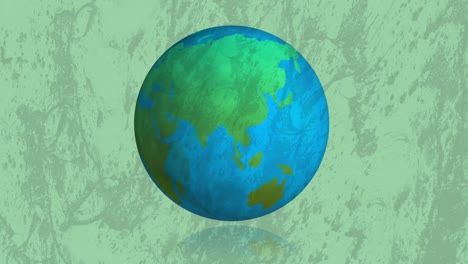 Animation-Eines-Globus,-Der-Sich-über-Einem-Beunruhigten-Grünen-Hintergrund-Dreht