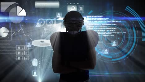 Animation-of-american-football-player-over-data-processing-on-black-background