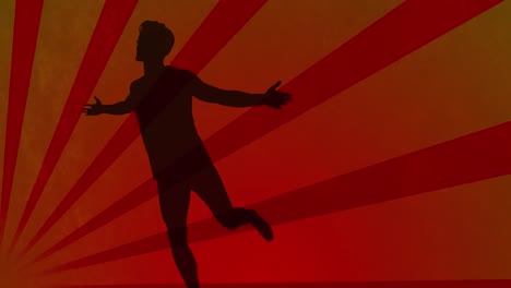 Animation-of-runner-silhouette-over-shapes-on-orange-background