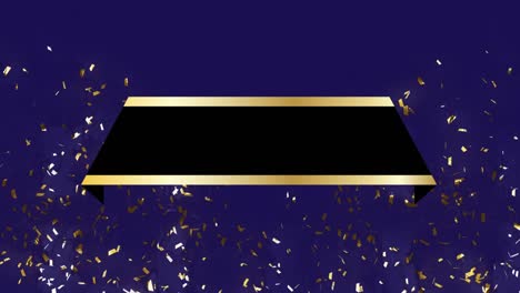 Animation-of-black-shape-with-copy-space-over-confetti-on-blue-background
