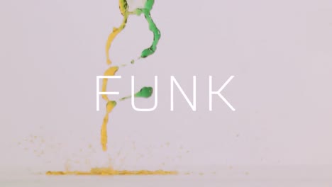 Animation-of-funk-text-over-liquid-on-white-background