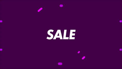 Animation-Des-Verkaufstextes-über-Formen-Auf-Violettem-Hintergrund