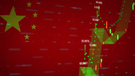 Animation-Der-Finanzdatenverarbeitung-über-Der-Flagge-Chinas