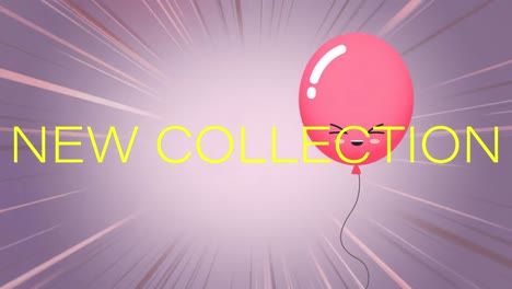 Animation-of-new-collection-text-over-balloon-and-lines-on-purple-background