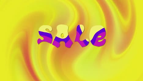 Animation-of-sale-text-over-shapes-on-yellow-background